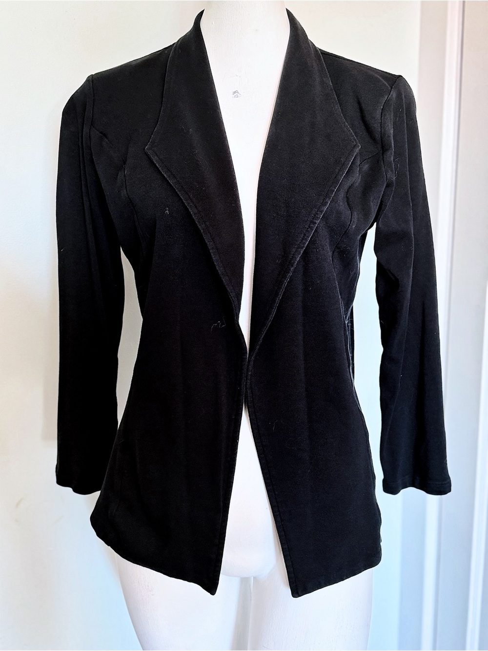 Style & Co Black Cotton Knit Open Front Blazer Jacket Size Medium